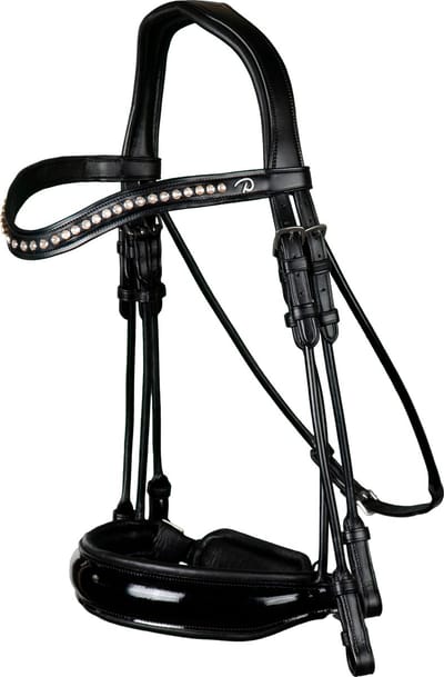 Stang & Trens hoofdstel met lakleer Crank neusriem Zwart Cob