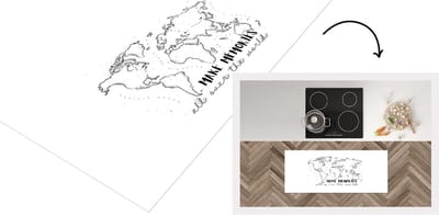 Keukenloper - Loper keuken - Kaart - Wereld - Minimalisme - 120x50 cm - Keukenloper vinyl