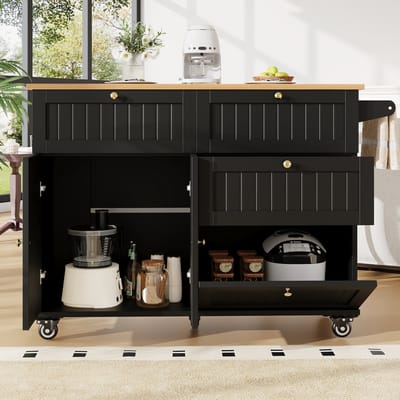 MODFU - Keukentrolley - Met Opbergruimte En Klapdeur - Scandinavisch - Voor Keuken Of Woonkamer - MDF - Zwart