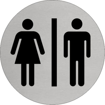 CombiCraft aluminium toiletbordje "Heren & Dames" voor gemeenschapstoiletten Ø75 mm en dubbelzijdig tape aan de achterzijde