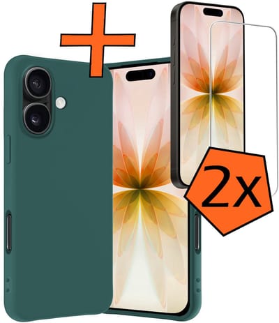 Hoes - Met 2x Screenprotector - Geschikt voor Apple iPhone 17 - Sterk & Shockproof - Back Cover - Siliconen Case - Telefoon Hoes - Donkergroen
