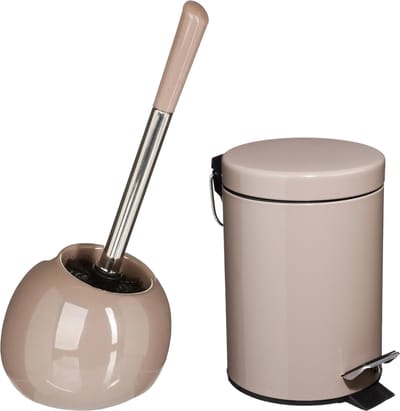 5Five Badkamer accessoires set - taupe - pedaalemmer/wc-borstel
