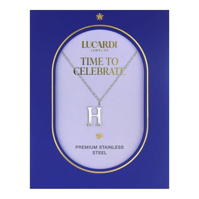 Lucardi Dames Stalen ketting letter H - Ketting - Staal - Zilverkleurig - 47 cm