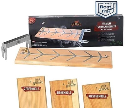 Premium cederhouten zalmplank met houder voor vlamzalm - Geschikt voor vuurschaal, barbecue en kampvuur
