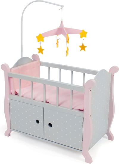 Luxe Poppenbed met Mobiel en Opbergruimte voor Poppen tot 46 cm