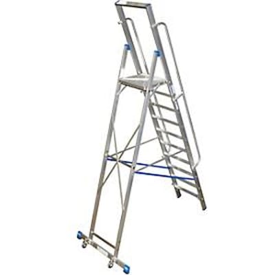Trapladder, met groot platform, aluminium, met 9 treden