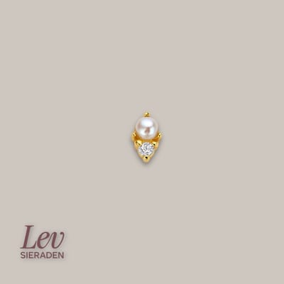 Lev Sieraden Goud kleurig Labret Piercing met parel en zirkonia 6.5 mm - 925 Zilver verguld