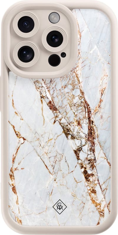 Casimoda® hoesje - Geschikt voor iPhone 14 Pro - Marmer Goud - Effen telefoonhoesje met lensbescherming - Siliconen/TPU - Backcover - Goudkleurig