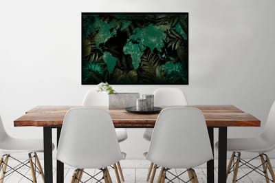 Poster in lijst - Fotolijst 120x80 cm - Posters - Wereldkaart - Groen - Bladeren - Posterlijst zwart - Decoratie - Wanddecoratie woonkamer - Muurdecoratie slaapkamer