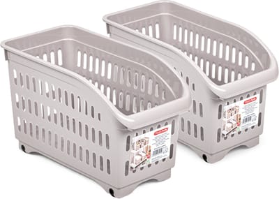 Plasticforte opberg Trolley Container - 2x - roze - L30 x B15 x H18 cm - kunststof