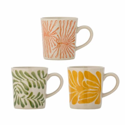 Bloomingville Mok aardewerk geel Fauni - set van 3