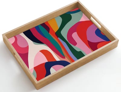 Dienblad hout 50x35 cm - Schootdienblad - Vormen - Bochten - Kleurrijk - Abstract - Borrelplank rechthoek - Plateau dienbladen