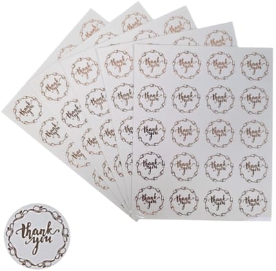 200x Transparante Stickers Op Vel - 32mm - Thank You Krans Rosé Goud - Sluitsticker - Sluitzegel - Cadeau Sticker - Hartje Rosé Goud - 200 Stuks