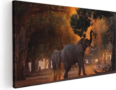 Artaza Canvas Schilderij Olifant - 40x20 cm - Klein - Wanddecoratie Afrika - Muurdecoratie Dieren - Schilderijen Op Canvas