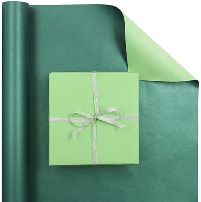 Dailygoods- Inpakpapierrol Dubbelzijdig - Luxe Geschenkverpakking - Diep Groenblauw/Glinsterend Lichtgroen - 43 x 1000 cm - Premium Kwaliteit - Perfect voor Verjaardagen/Kerstmis - Cadeaupapier