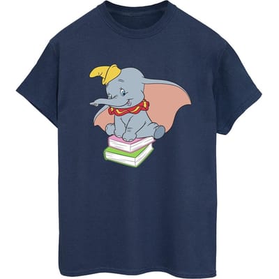 Disney Dames/Dames Dumbo Zittend Op Boeken Katoenen Vriendje T-shirt (Marineblauw)