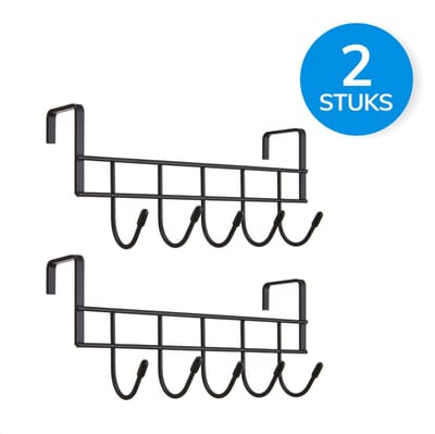 ACAZA Deurkapstok - Set van 2 - 5 Haken - 22 x 10 x 5 cm - Metaal - Zwart