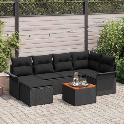 vidaXL - Tuinbank - Set - 7 - st - Zwart - poly - rattan
