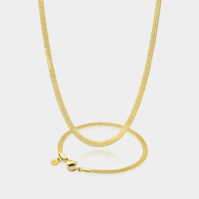 Herringbone Ketting 3 mm x Herringbone Armband 3 mm - Gouden Schakelketting en Schakelarmband Heren - 50/19 cm lang - Olympus Jewelry
