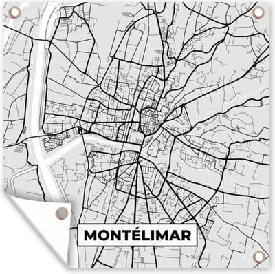 Tuin poster Plattegrond – Montélimar – Stadskaart – Kaart – Frankrijk - 200x200 cm - Tuindoek