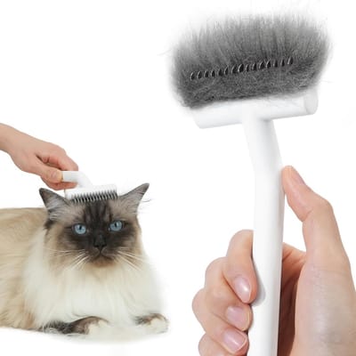 Kattenborstel Langharige Katten Deshedding Tool en Dematting Kam- Verwijder Losse Gematteerde Vacht- Kattenverzorging-Ondervachthark- Wit