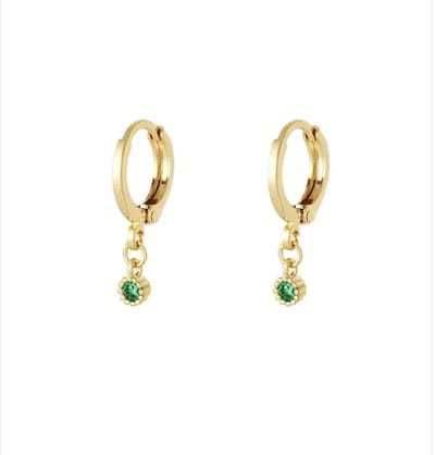 Oorbellen met zirkonen hanger - Sparkle Collectie Green & Gold Koper