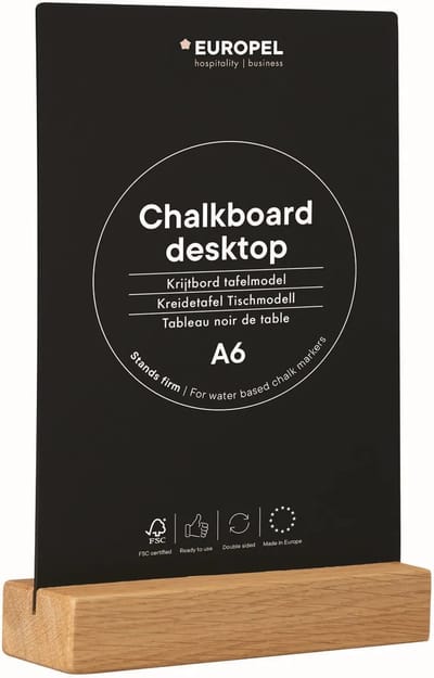 Europel krijtbord staand - tafelmodel – A6 - hout