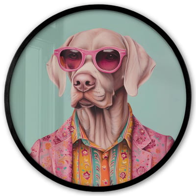 Poster in lijst Rond - Fotolijst 40x40 cm - Posters - Hond - Overhemd - Bloemen - Bril - Ronde posterlijst zwart - Decoratie - Wanddecoratie woonkamer - Muurdecoratie slaapkamer