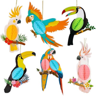 6 Stuks Tropische Vogel Decoratie voor Hawaii Zomerfeesten - Papegaai Hangdecoraties voor Luau en Tiki Feesten, Binnen en Buiten Decoratie