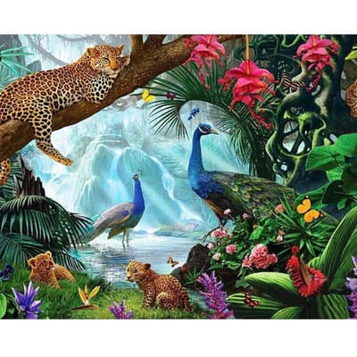 Peinture Diamant 5D DIY Léopard & Paon Point de Croix Broderie Diamant 20X30CM blue
