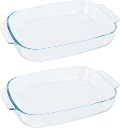 Excellent Houseware Ovenschaal - glas - 2x - ovaal - 3.8 Liter - 38x25x6,5cm- vaatwasser bestendig
