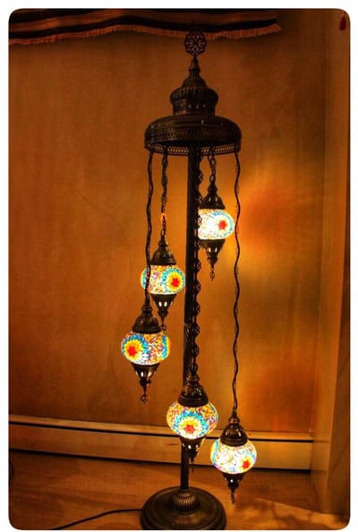 Turkse - staande lamp - 5 bollen glas - Oosterse vloerlamp - mozaïeklamp - Turqoise - Multicolour