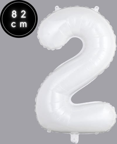 Cijfer Ballonnen - Nummer 2 - Wit - 82 cm - Helium Ballon - Fienosa- Leeftijd verjaardag - Verjaardagsballon - Verjaardag
