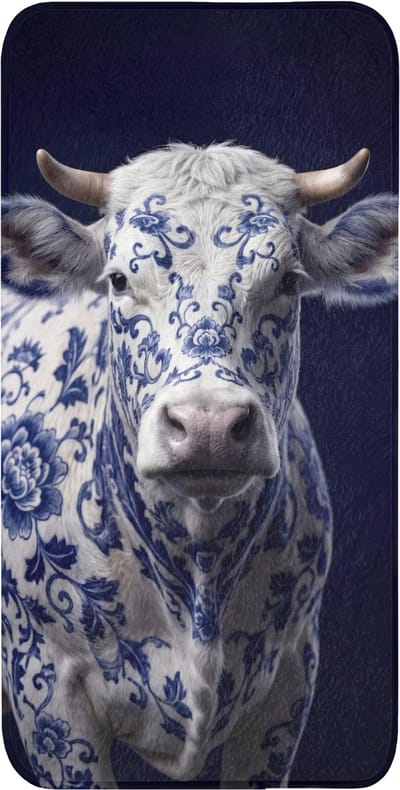 WC mat 60x120 cm - Antislip - Koe - Delfts - Blauw - Artistiek - Toiletmat - Vloermat - Douchemat - Toilet tapijt - Toiletmatten