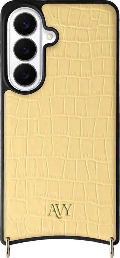 AVY Leren Hoesje geschikt voor Samsung Galaxy S26 | Compatibel met MagSafe | Leather Case | Back Cover | Haakjes voor koord | Croco Geel