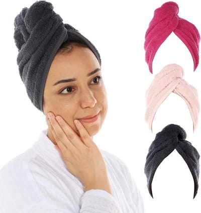 3-Delige Set Absorberende Badstof Haarhanddoek voor Dames - Föhnmuts Tegen Pluis & Vochtig Haar