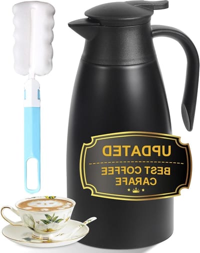Thermoskaraf - Warme drank dispenser - Dranken warm houden - Dubbelwandig vacuüm geïsoleerd - 2.1 Liter - Zwart