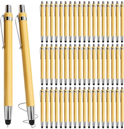 Dailygoods- Bamboe Balpen Set van 50 - Houten Balpen - Touchpen - Milieuvriendelijk - Kantoorbenodigdheden - Zwarte Navulbare Vulling - Houten Pen
