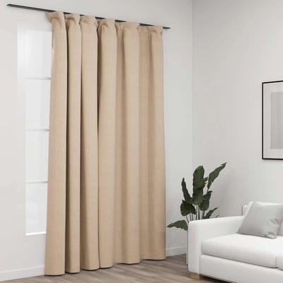 vidaXL - Gordijn - linnen-look - verduisterend - met - haken - 290x245 - cm - beige