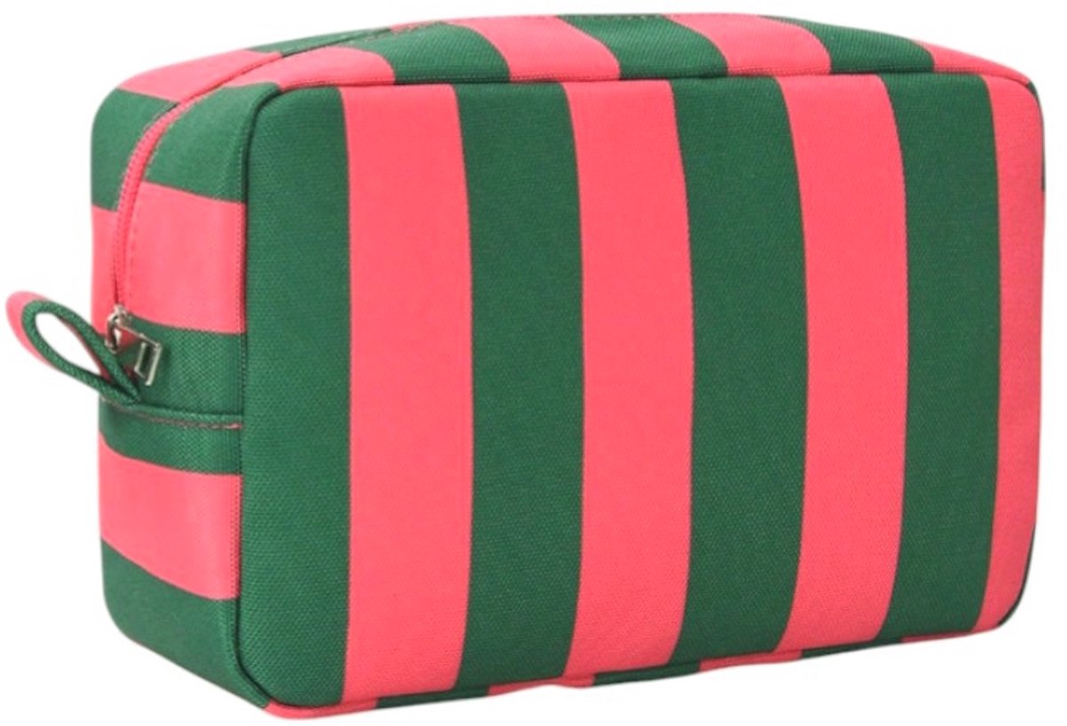 Toilettas - Streep Roze/Groen | 22 x 16 x 9 cm | Polyester | Fashion Favorite
