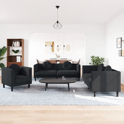 vidaXL - 3-delige - Loungeset - met - kussens - fluweel - zwart