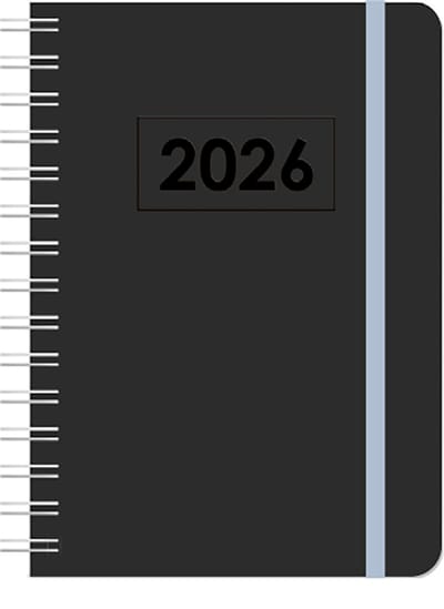 MGPcards - A5 Agenda 2026 - Sluiting Elastiek - Wire-O - Weekoverzicht 1w/2p - Zwart + Blauw elastiek - Ruime vakken - 14,8 x 21 cm
