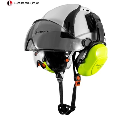 LOEBUCK Veiligheidshelm met Vizier Uitgerust met interne en externe zonnebril en geluidsreductie bescherming Oorkappen Werk op Hoogte ABS wit