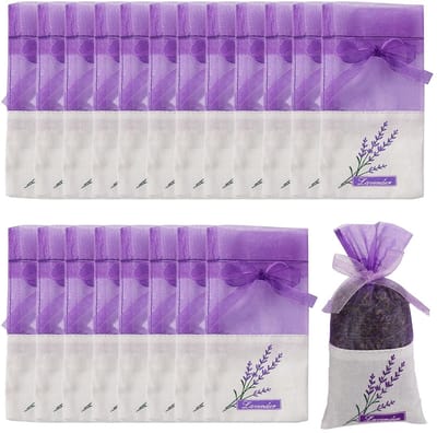 Dailygoods- Lavendelzakken 20 stuks - Organza Zakjes 7x16,5 cm - Garenbanden - Gaas met Trekkoord - Voor Specerijen/Kruiden - Hoogwaardig Ramie-katoen