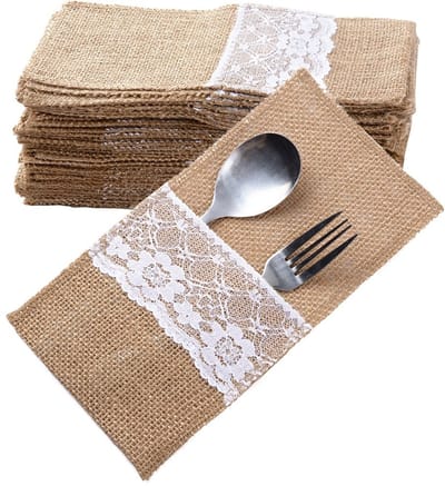 Dailygoods- Jute Bestekzakken 40 Stuks - Bestekhouders - Vintage Decoratie - Tafeldecoratie - Shabby Chic - 11cm x 21cm