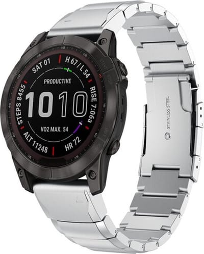 By Qubix - Geschikt voor Garmin bandje - 22mm Quickfit - Stainless steel schakelband - Zilver - Geschikt voor Garmin Fenix 7 / 6 / 5