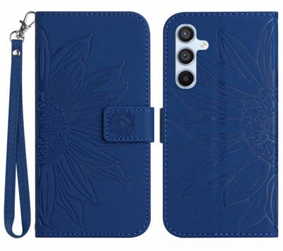 Coverup Hoesje - Geschikt voor Samsung Galaxy A56 Hoesje - Coverup Zonnebloem Book Case met Koord - Blauw