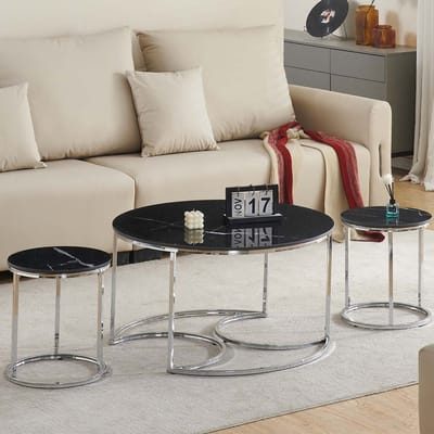 Milton & Oldbrook Salontafel Set Lamego Marmer Zwart - Zilver