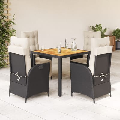 vidaXL - 5-delige - Tuinset - met - kussens - poly - rattan - zwart