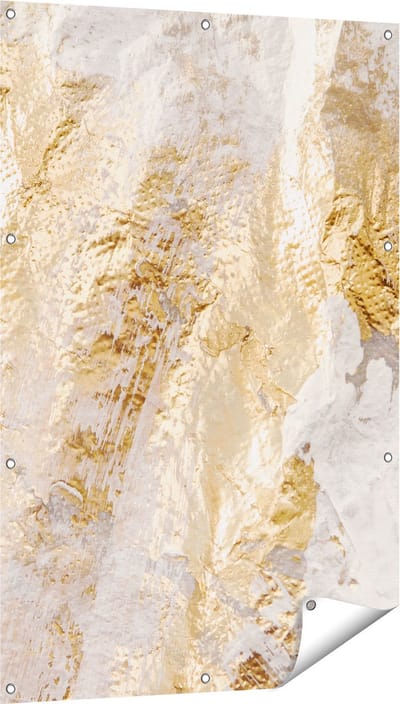 Gards Tuinposter Abstracte Kunst van Goud en Wit - 80x120 cm - Tuindoek - Tuindecoratie - Wanddecoratie buiten - Tuinschilderij